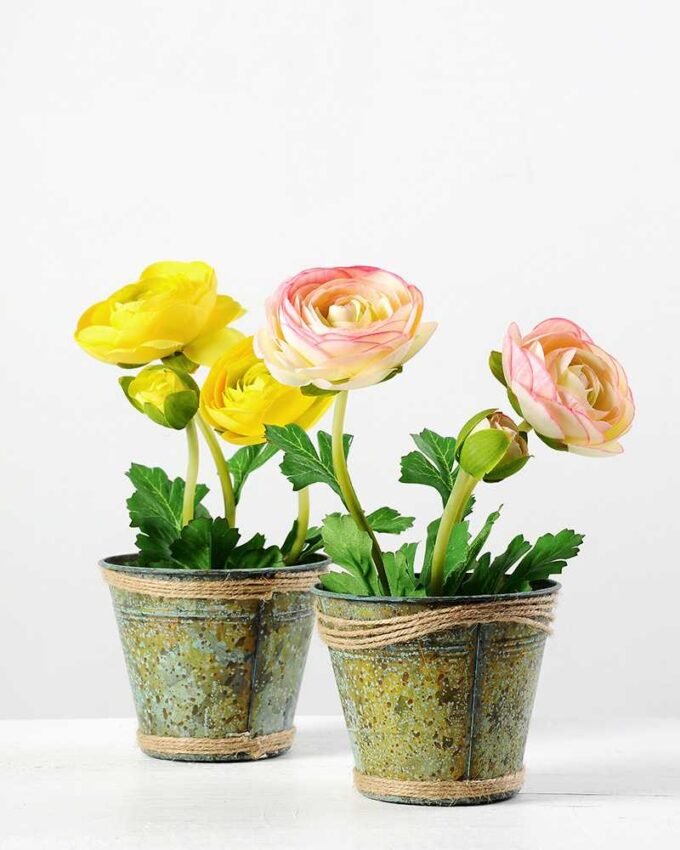 12cm Camellia Silk Flower  in Metal Pot