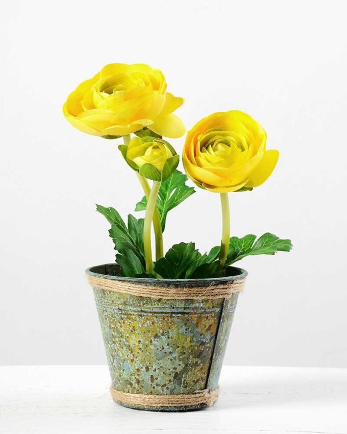 12cm Camellia Silk Flower  in Metal Pot