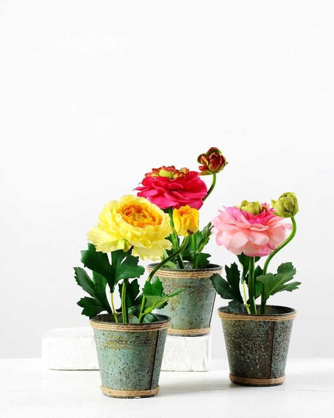 21cm Camellia Silk Flower in Metal Pot 3 21cm Camellia Silk Flower in Metal Pot