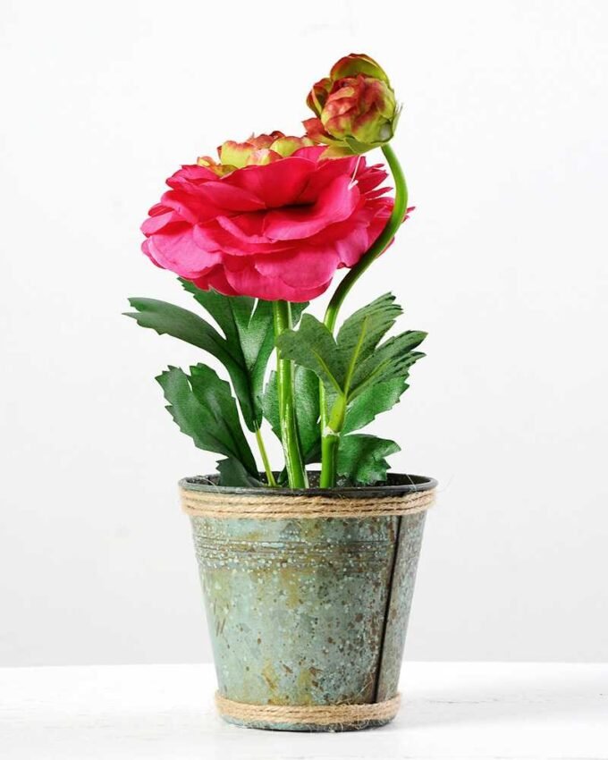 21cm Camellia Silk Flower in Metal Pot 5 21cm Camellia Silk Flower in Metal Pot