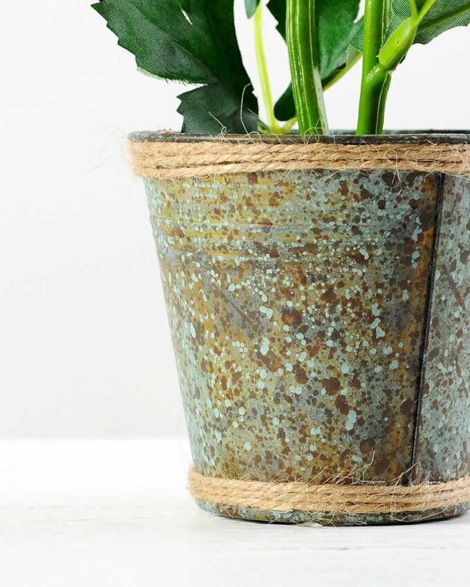 21cm Camellia Silk Flower in Metal Pot 6 21cm Camellia Silk Flower in Metal Pot