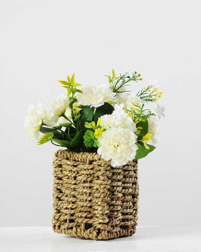 19cm Carnation Silk Flower  in Sea grass basket