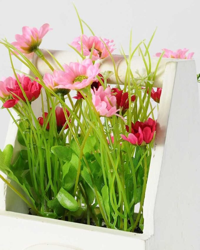 19cm Chrysanthemum Mums Silk Flower in Wood Planter 5 19cm Chrysanthemum Mums Silk Flower in Wood Planter