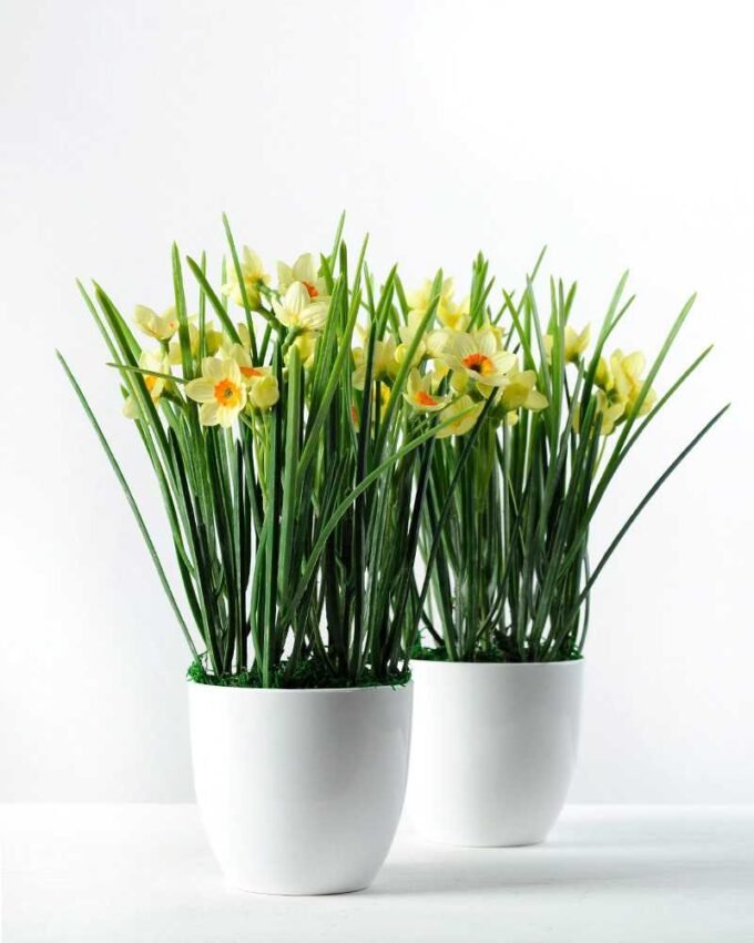27cm Daffodil Silk Flower  in Plastic pot 4 27cm Daffodil Silk Flower  in Plastic pot