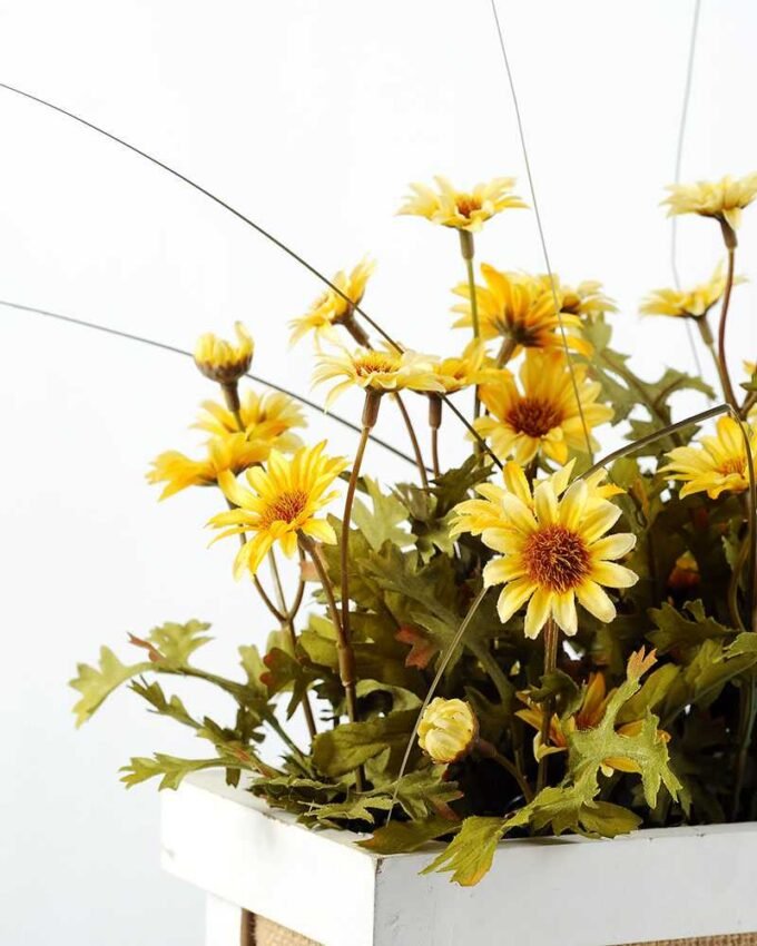 28cm Daisy With Wood Planter Silk Flower Arrangement 3 28cm Daisy With Wood Planter Silk Flower Arrangement
