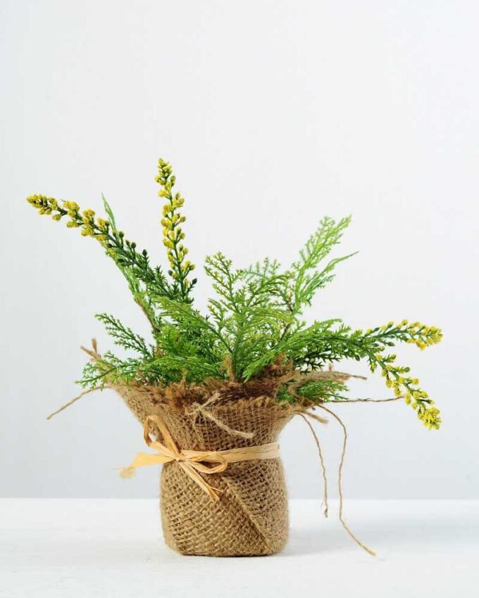 24cm Davallia Silk Flower  in Burlap wrap 1 24cm Davallia Silk Flower  in Burlap wrap