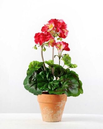 23cm Geranium Silk Flower  in Paper Pulp pot