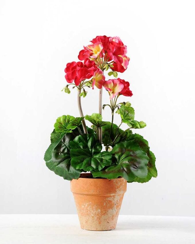 23cm Geranium Silk Flower  in Paper Pulp pot