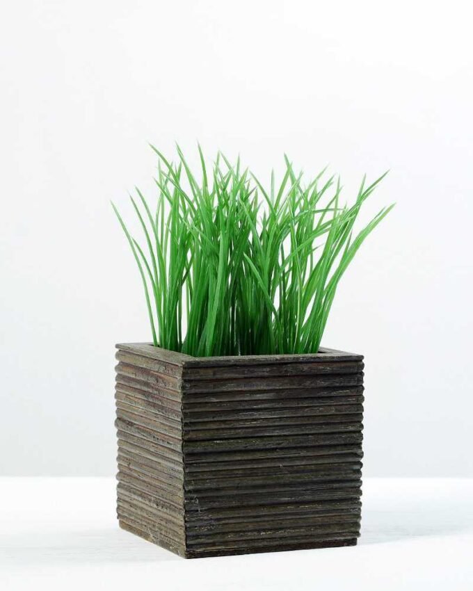 13cm Grass Artificial Plant in Wood pot 1 13cm Grass Artificial Plant in Wood pot