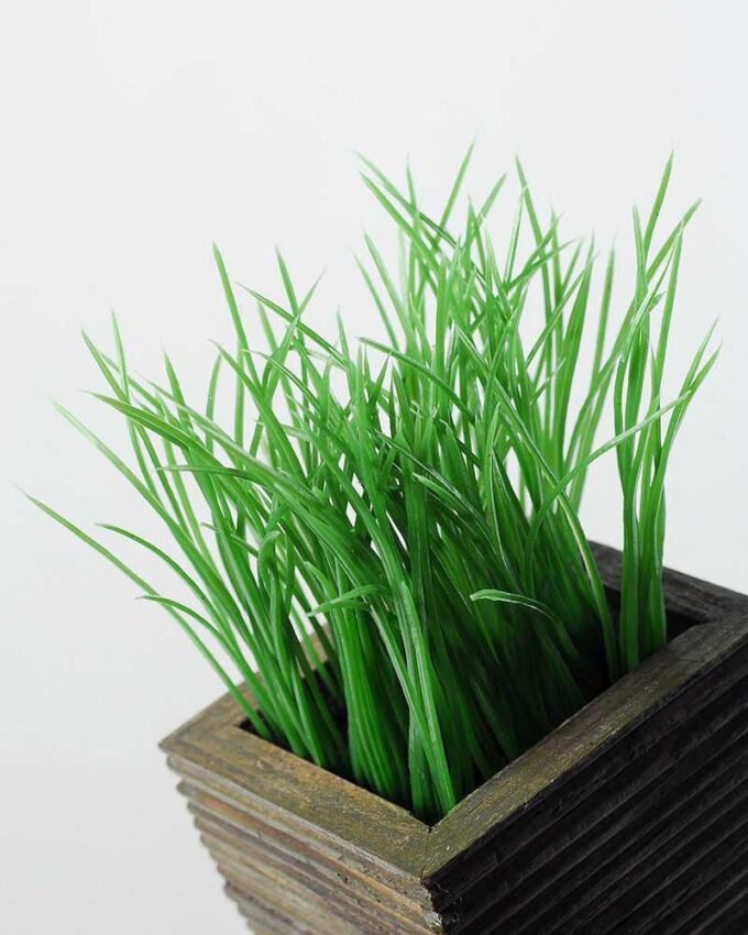 13cm Grass Artificial Plant in Wood pot 2 13cm Grass Artificial Plant in Wood pot