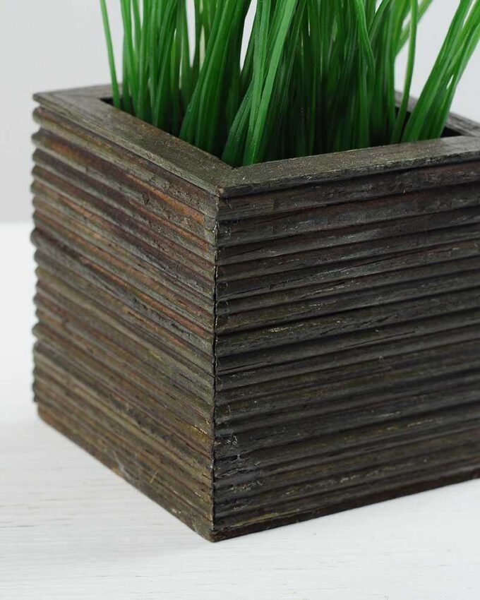 13cm Grass Artificial Plant in Wood pot 3 13cm Grass Artificial Plant in Wood pot