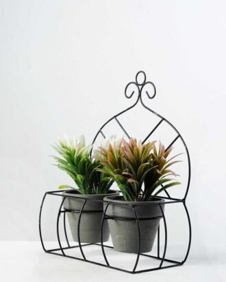 28cm Grass Artificial Plant  in Paper Pulp pot in Metal Frame