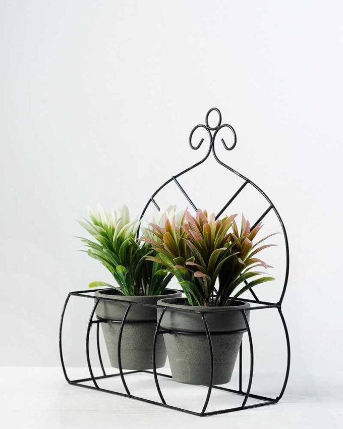 28cm Grass Artificial Plant  in Paper Pulp pot in Metal Frame