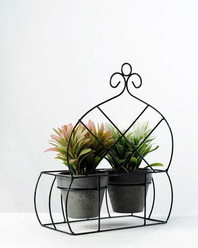 28cm Grass Artificial Plant  in Paper Pulp pot in Metal Frame