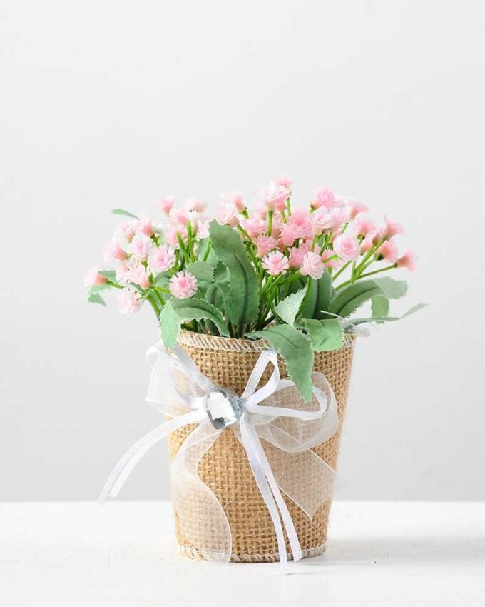 15cm Gypsophila Silk Flower  in Burlap wrap 1 15cm Gypsophila Silk Flower  in Burlap wrap