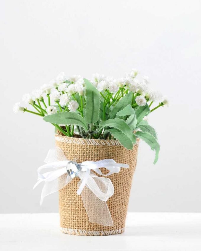 15cm Gypsophila Silk Flower  in Burlap wrap 4 15cm Gypsophila Silk Flower  in Burlap wrap