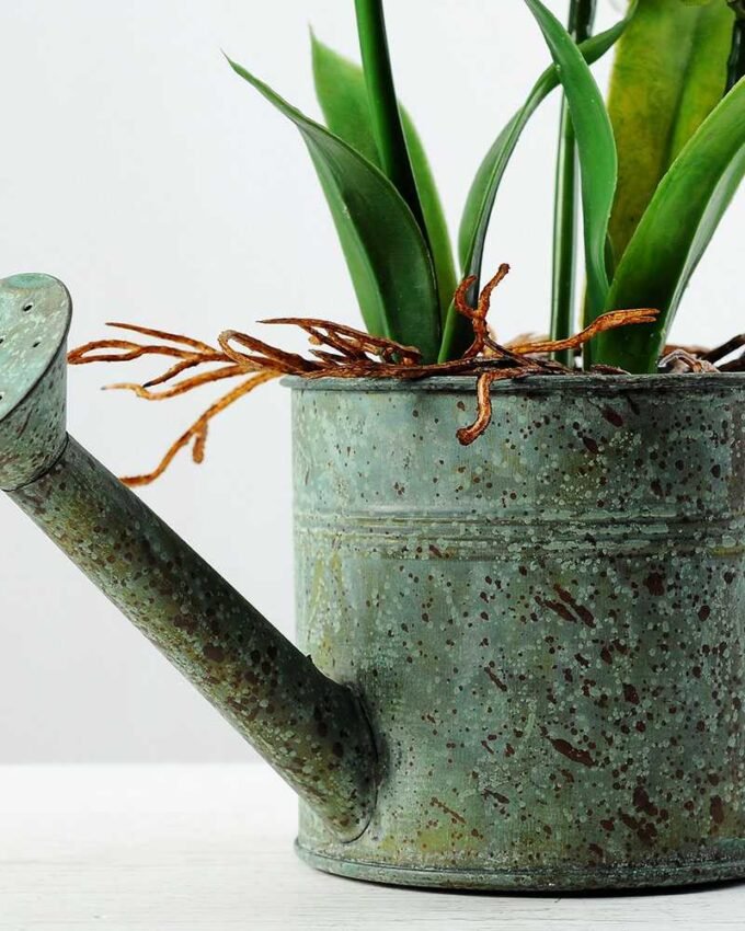 28cm Hyacinth Silk Flower  in Metal Watering Can 6 28cm Hyacinth Silk Flower  in Metal Watering Can