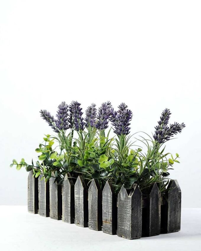 Creative Displays Lavender Silk Flower  in Wood Planter 1 Creative Displays Lavender Silk Flower  in Wood Planter