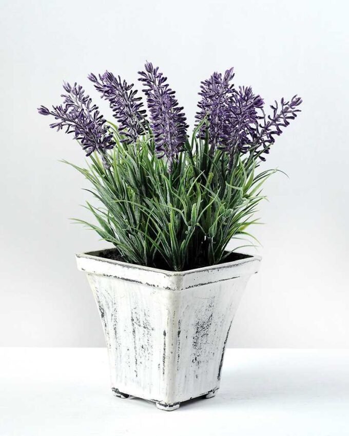 19cm Lavender Silk Flower  in Paper Pulp pot