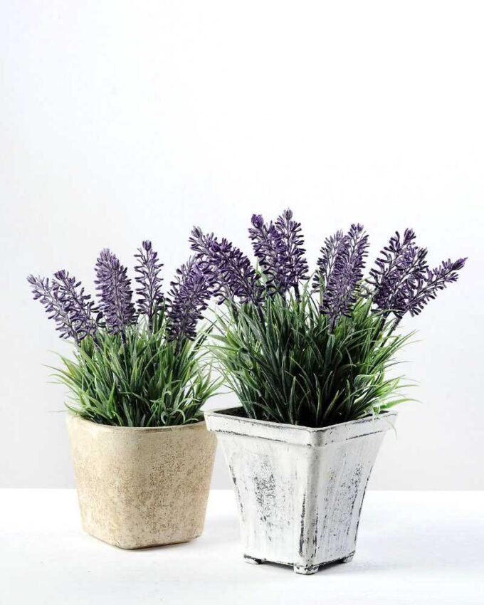 19cm Lavender Silk Flower  in Paper Pulp pot