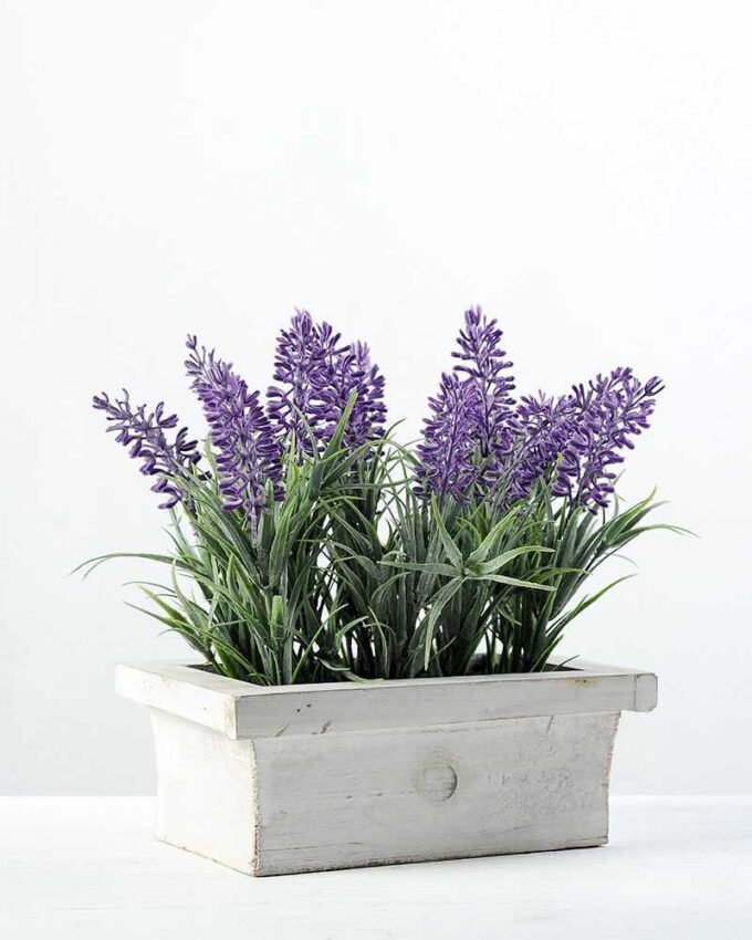17cm Lavender Silk Flower  in Wood Planter