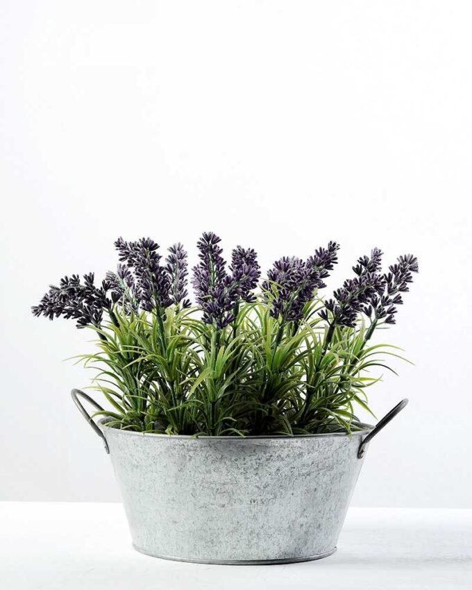 18 Head Lavender Silk Flower in Metal Pot 1 18 Head Lavender Silk Flower in Metal Pot