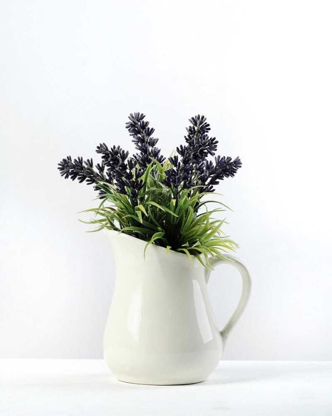 19cm Lavender Silk Flower  in Ceramic Jug
