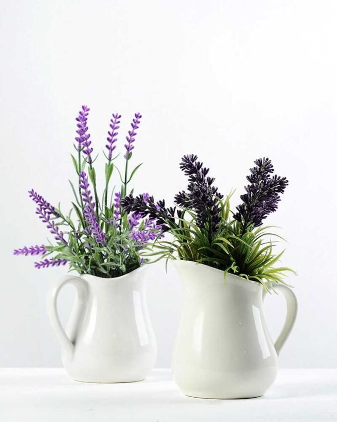 19cm Lavender Silk Flower  in Ceramic Jug