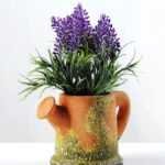 24cm Lavender Silk Flower  in Paper Pulp pot