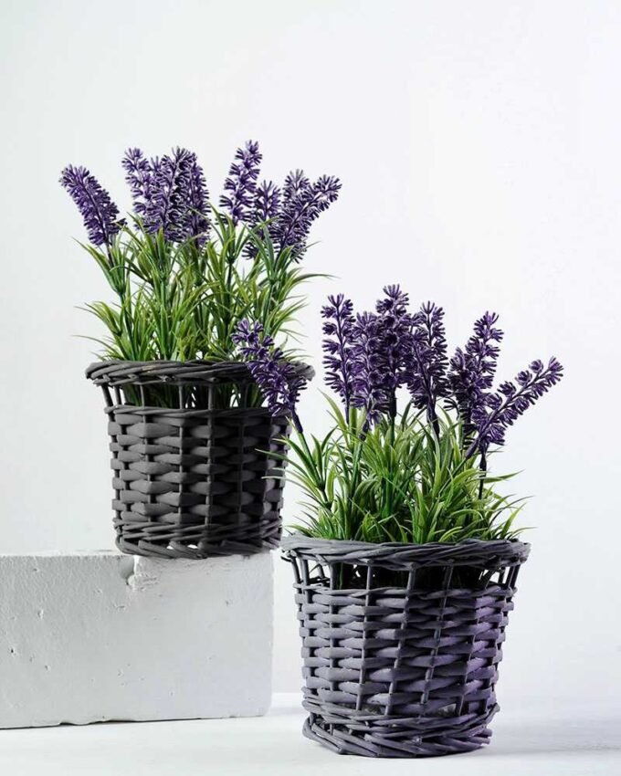 24cm Lavender Silk Flower  in Basket 4 24cm Lavender Silk Flower  in Basket
