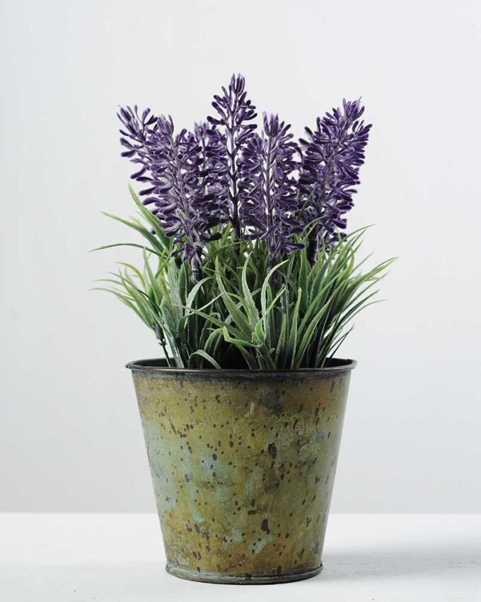 20cm Lavender Silk Flower  in Metal Pot