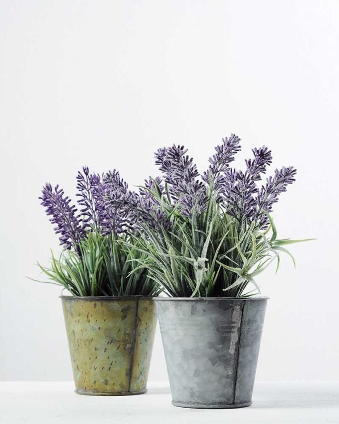 20cm Lavender Silk Flower  in Metal Pot