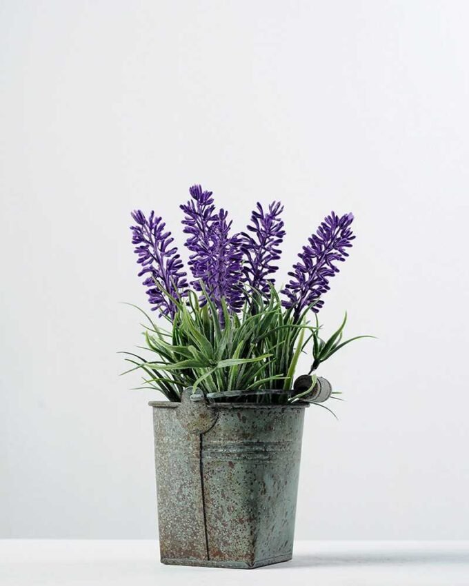 15cm Lavender Silk Flower  in Metal Pot