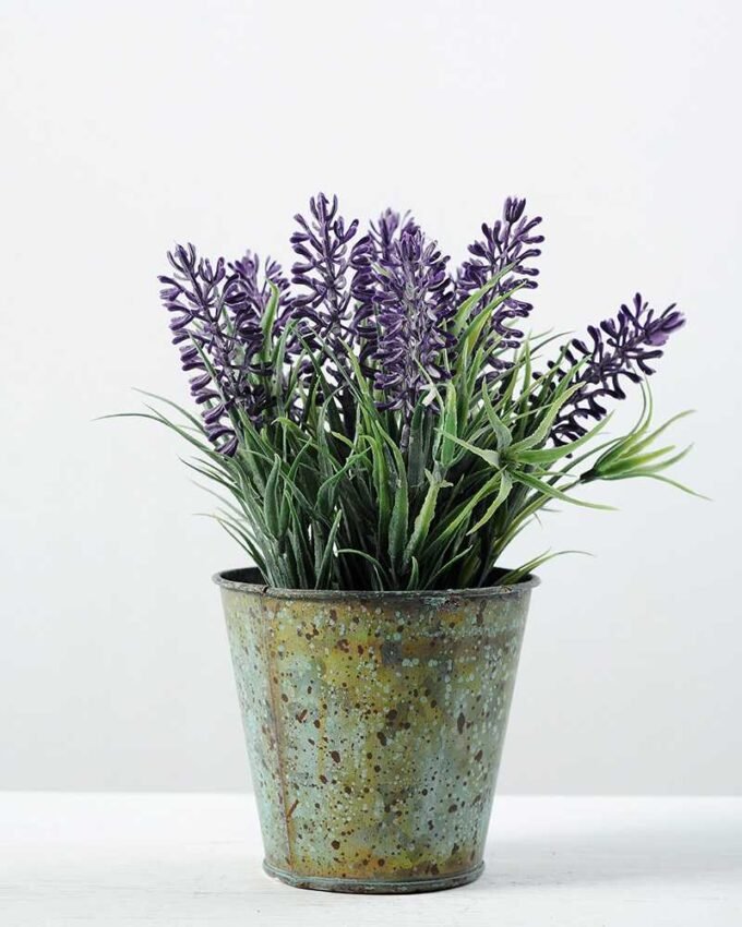 17cm Lavender Silk Flower  in Metal Pot