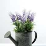 20cm Lavender Silk Flower  in Metal Watering Can