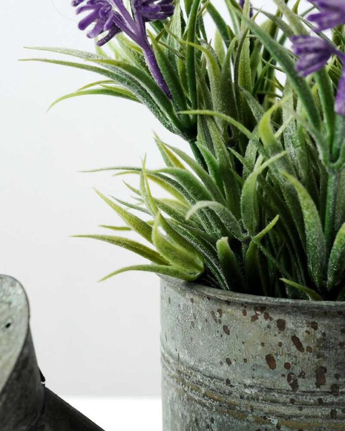 20cm Lavender Silk Flower  in Metal Watering Can 3 20cm Lavender Silk Flower  in Metal Watering Can