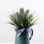 26cm Lavender Silk Flower  in Metal watering can,