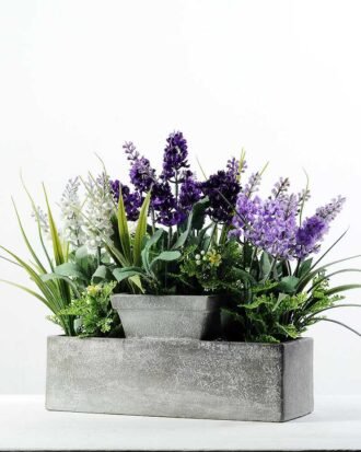 20 Heads Lavender Silk Flower  in Paper Pulp pot