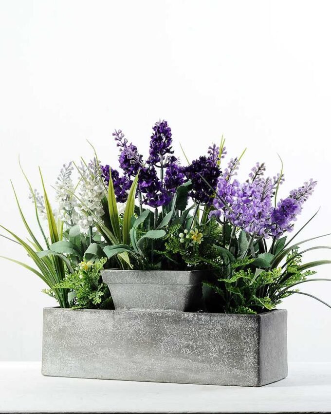 20 Heads Lavender Silk Flower  in Paper Pulp pot 1 20 Heads Lavender Silk Flower  in Paper Pulp pot