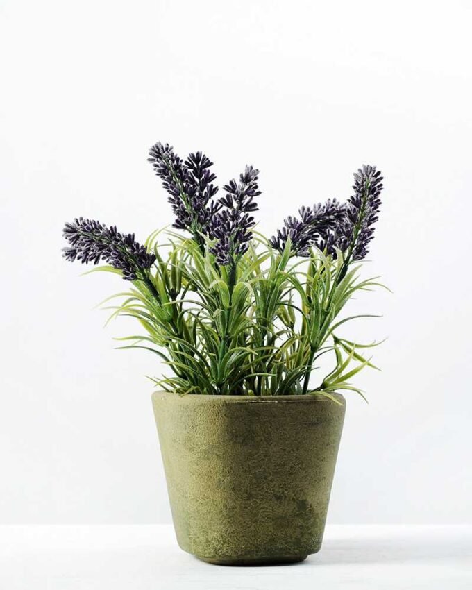 9 Heads Lavender Silk Flower  in Paper Pulp pot