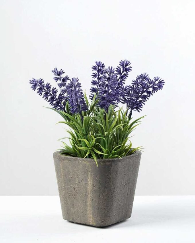 9 Heads Lavender Silk Flower  in Paper Pulp pot