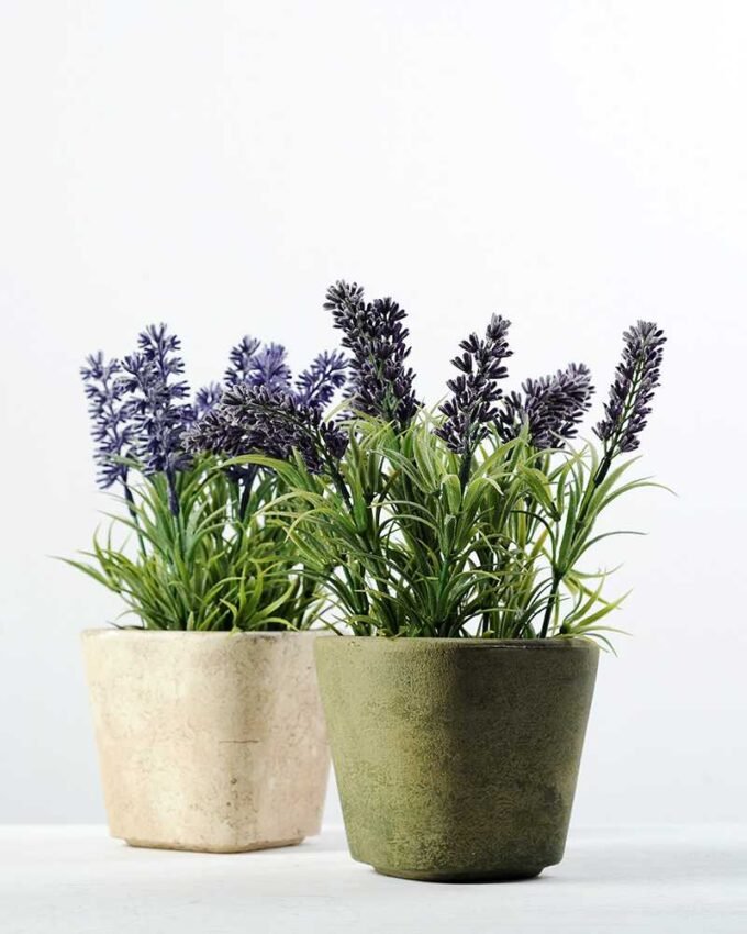 9 Heads Lavender Silk Flower  in Paper Pulp pot