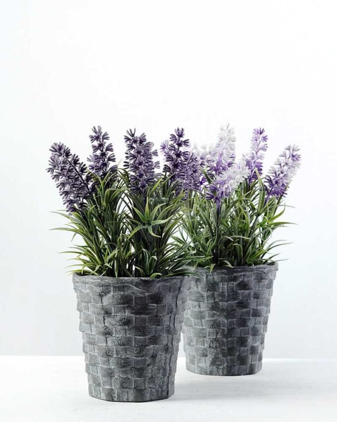 10 Heads Lavender Silk Flower in Paper Pulp pot 5 10 Heads Lavender Silk Flower in Paper Pulp pot