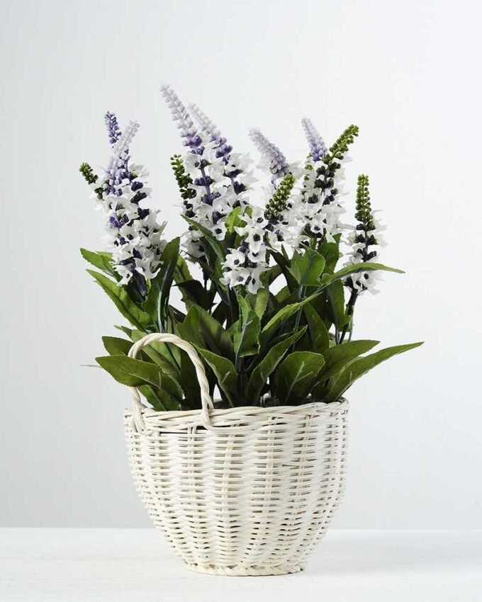 15 Heads Lavender Silk Flower  in Basket 1 15 Heads Lavender Silk Flower  in Basket