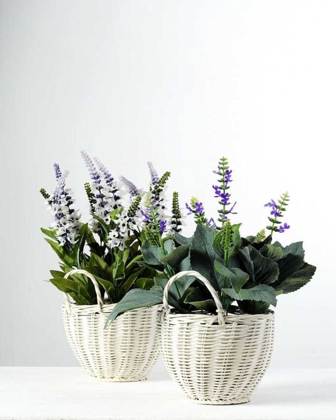 15 Heads Lavender Silk Flower  in Basket 5 15 Heads Lavender Silk Flower  in Basket