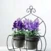 18cm Lavender Silk Flower  in Paper Pulp pot in Metal Frame