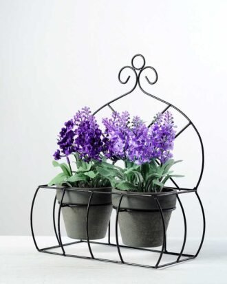 18cm Lavender Silk Flower  in Paper Pulp pot in Metal Frame