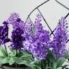 18cm Lavender Silk Flower  in Paper Pulp pot in Metal Frame