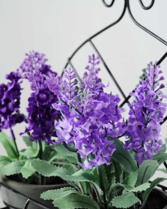 18cm Lavender Silk Flower  in Paper Pulp pot in Metal Frame