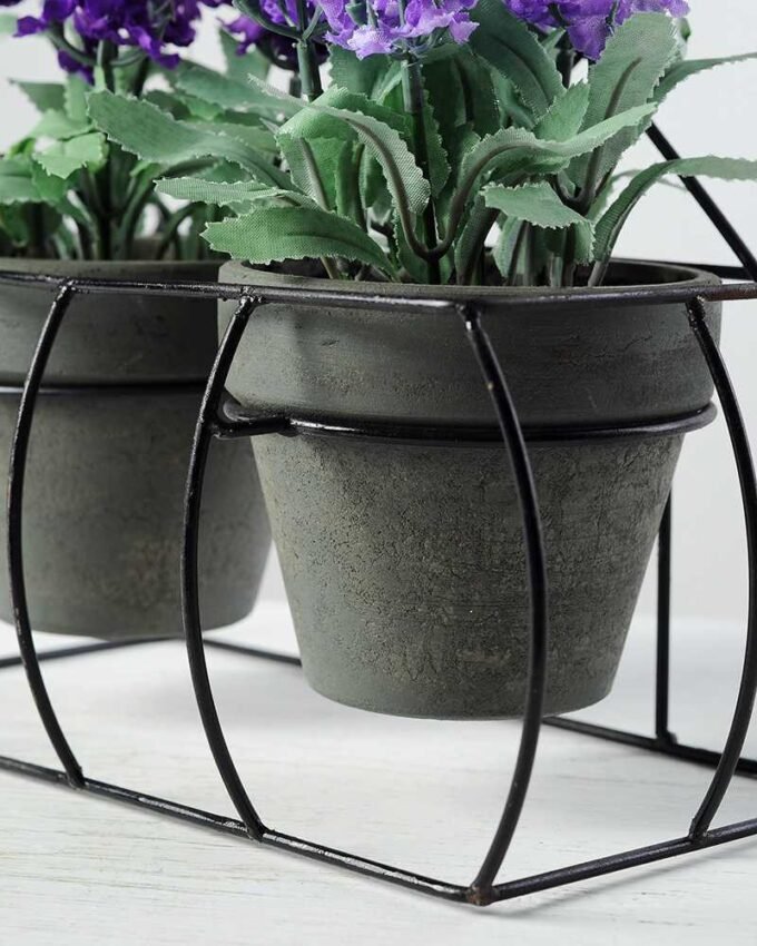 18cm Lavender Silk Flower  in Paper Pulp pot in Metal Frame